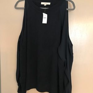 Cold Shoulder Navy Sweater with Chiffon Sleeves